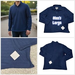 Men's Large 4 Button Henley Shirt Texture Navy Blue Long Sleeve Mockneck NWT